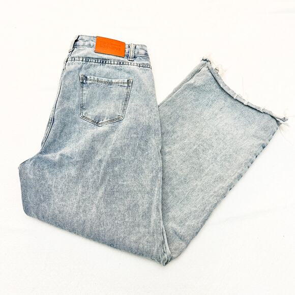 Princess Polly Light Wash Wide Leg Denim Jeans Zip Fly Raw Hem Size 10 - Picture 8 of 8